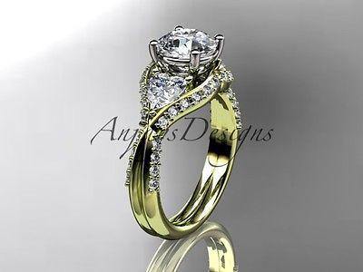 Unique 14kt yellow gold diamond wedding ring, engagement ring ADLR319 - Vinsiena Designs