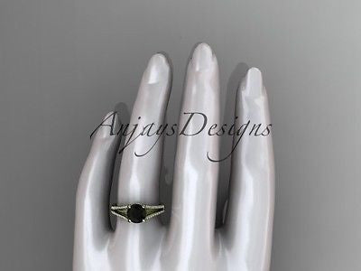 14k yellow gold diamond unique engagement ring, enhanced  Black Diamond ADER108 - Vinsiena Designs