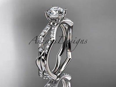 Platinum diamond leaf and vine, engagement ring Moissanite ADLR353