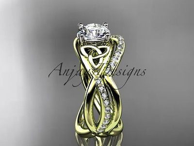 14k yellow gold celtic trinity knot engagement set,wedding Moissanite CT790S