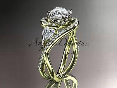 Unique 14k yellow gold diamond engagement ring, wedding band ADLR320 - Vinsiena Designs