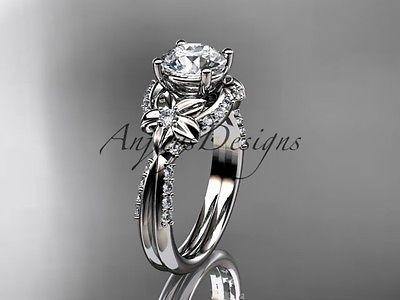 Unique platinum diamond flower engagement ring ADLR220 - Vinsiena Designs