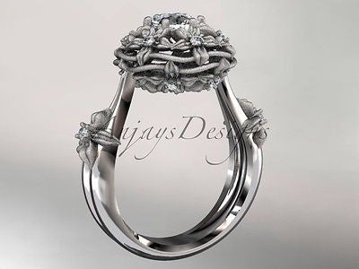 14kt white gold diamond floral,leaf and vine "Basket of Love" Moissanite ADLR94 - Vinsiena Designs