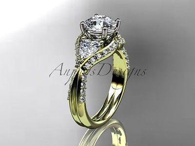 Unique 14k yellow gold diamond engagement ring "Forever One" Moissanite ADLR319 - Vinsiena Designs