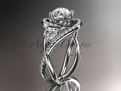 Unique 14k white gold diamond engagement ring "Forever One" Moissanite ADLR320 - Vinsiena Designs