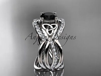 Platinum celtic trinity knot wedding set,double band Black Diamond CT790S