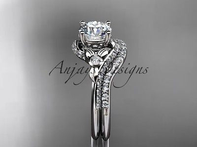 14kt white gold diamond leaf and vine engagement ring  ADLR112S - Vinsiena Designs