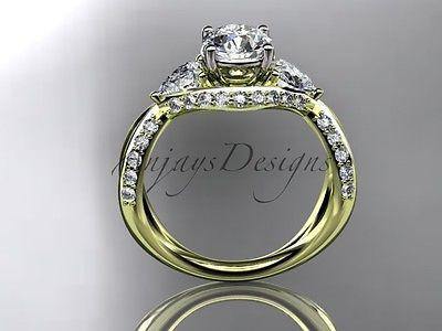 Unique 14k yellow gold diamond engagement ring "Forever One" Moissanite ADLR318 - Vinsiena Designs