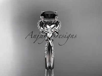 Unique platinum diamond flower engagement ring Black Diamond ADLR220 - Vinsiena Designs