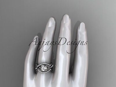 14kt white gold celtic trinity knot wedding set,double band One Moissanit CT790S