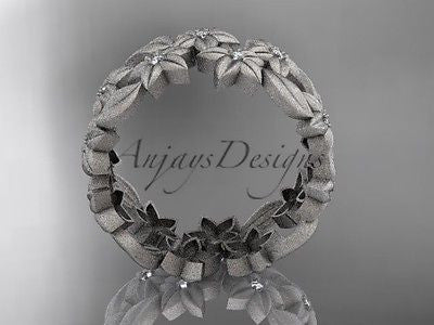 14kt white gold diamond floral,leaf,vine wedding band,engagement ring ADLR250 - Vinsiena Designs