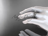 14kt white gold diamond flower engagement ring "Forever One" Moissanite ADLR221 - Vinsiena Designs