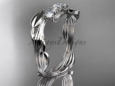 Platinum diamond leaf and vine three stone band ADLR247 - Vinsiena Designs