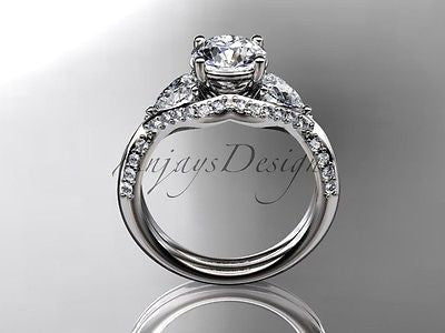 Unique 14k white gold diamond engagement ring "Forever One" Moissanite ADLR319 - Vinsiena Designs