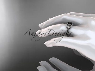 Unique platinum diamond flower engagement ring Black Diamond ADLR220 - Vinsiena Designs