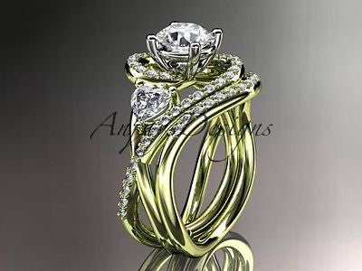 Unique 14kt yellow gold diamond engagement set, wedding ring ADLR320S - Vinsiena Designs