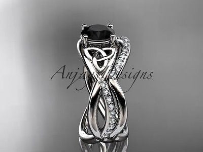 Platinum celtic trinity knot  wedding, engagement ring,Black Diamond CT790S