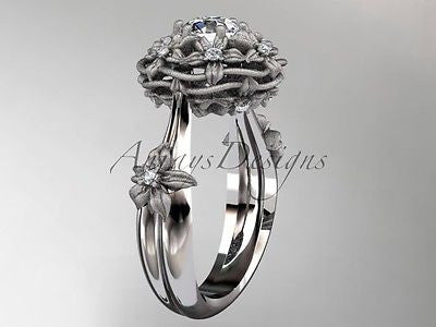 14kt white gold diamond floral,leaf and vine "Basket of Love" Moissanite ADLR94 - Vinsiena Designs