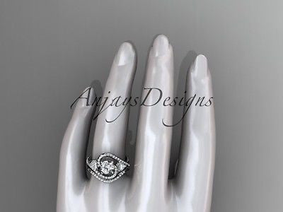 Unique Platinum diamond engagement set, wedding ring ADLR320S - Vinsiena Designs