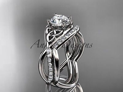 14kt white gold celtic trinity knot engagement set, wedding ring CT790S