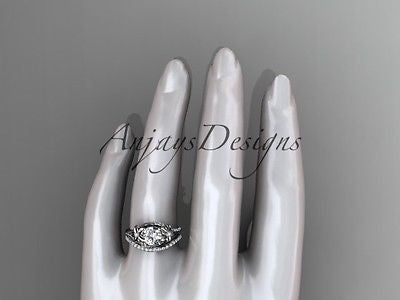 14kt white gold diamond floral engagement ring, wedding set  ADLR125S - Vinsiena Designs