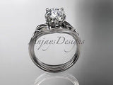 14kt white gold diamond flower engagement ring "Forever One" Moissanite ADLR240 - Vinsiena Designs
