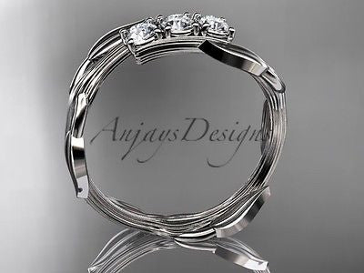 Platinum diamond leaf and vine three stone band ADLR247 - Vinsiena Designs