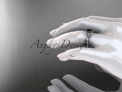 14k white gold celtic trinity knot engagement ring, wedding  Black Diamond CT790