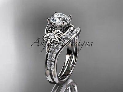 14kt white gold diamond floral engagement ring, wedding set  ADLR125S - Vinsiena Designs