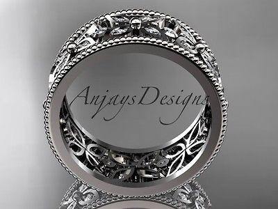 Platinum diamond leaf and vine wedding ring, engagement ring ADLR10B - Vinsiena Designs