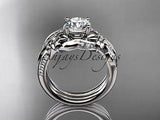 Unique platinum diamond leaf and vine wedding ring Moissanite ADLR224S - Vinsiena Designs