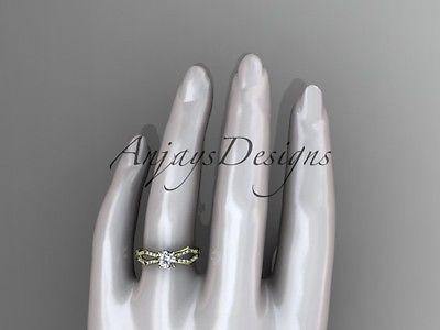 14kt yellow gold diamond leaf and vine, engagement ring Moissanite ADLR353