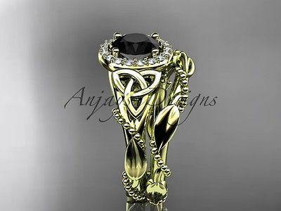 14kt yellow gold diamond celtic, enhanced Black Diamond, engagement set CT7328S - Vinsiena Designs