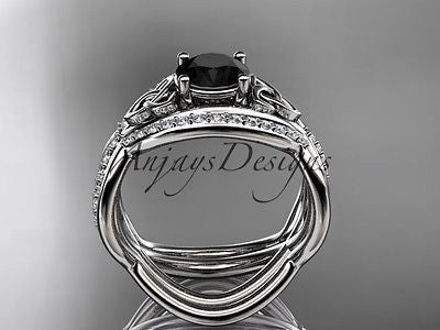 Platinum celtic trinity knot wedding set,double band Black Diamond CT790S