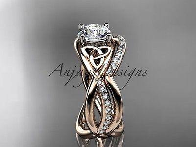 14k rose gold celtic trinity knot engagement set,wedding ring Moissanite CT790S