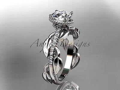 Unique Platinum diamond leaf and vine, flower, engagement ring ADLR231P - Vinsiena Designs