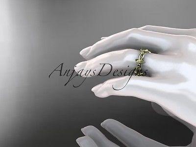 14k yellow gold leaf and vine wedding ring, engagement ring ADLR19C - Vinsiena Designs