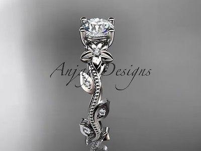 Platinum diamond leaf and vine wedding ring, engagement ring  ADLR151 - Vinsiena Designs