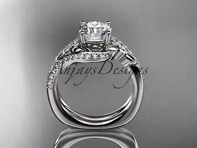 14kt white gold diamond leaf and vine engagement ring  ADLR112S - Vinsiena Designs