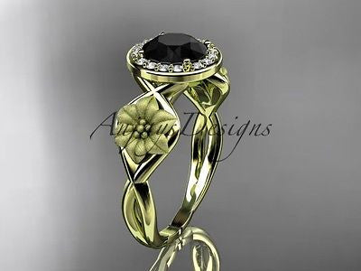 Unique 14kt yellow gold diamond wedding, engagement ring Black Diamond ADLR219 - Vinsiena Designs