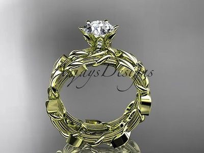 Unique 14kt yellow gold diamond floral wedding ring, engagement set ADLR248S - Vinsiena Designs