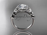 14kt white gold diamond floral engagement ring "Forever One" Moissanite ADLR129 - Vinsiena Designs