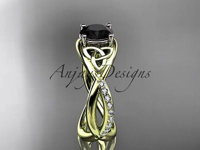 14k yellow gold celtic trinity knot engagement ring,wedding  Black Diamond CT790