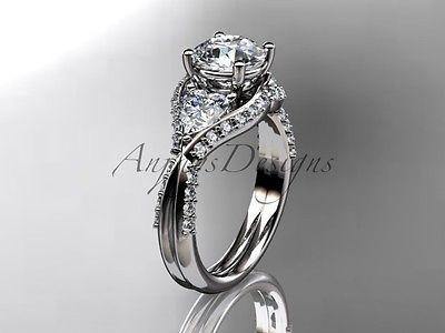 Unique Platinum diamond engagement ring "Forever One" Moissanite ADLR319P - Vinsiena Designs