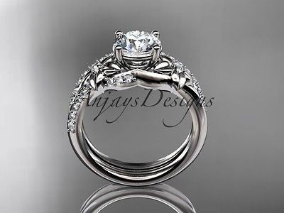 14kt white gold diamond floral engagement ring, wedding set  ADLR125S - Vinsiena Designs