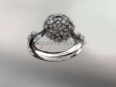 14kt white gold diamond floral,leaf and vine "Basket of Love" Moissanite ADLR94 - Vinsiena Designs