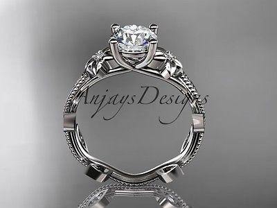 Platinum diamond leaf and vine wedding ring, engagement ring  ADLR151 - Vinsiena Designs