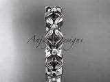 14kt white gold diamond flower wedding, engagement ring, wedding band ADLR18A - Vinsiena Designs