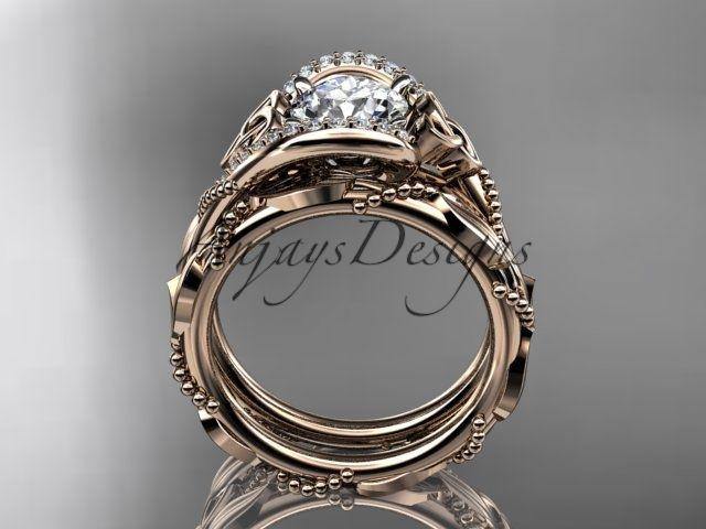 14kt rose gold celtic trinity knot engagement set, wedding ring CT764S - Vinsiena Designs