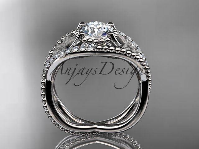 14kt white gold diamond floral wedding ring, engagement ring ADLR88 - Vinsiena Designs